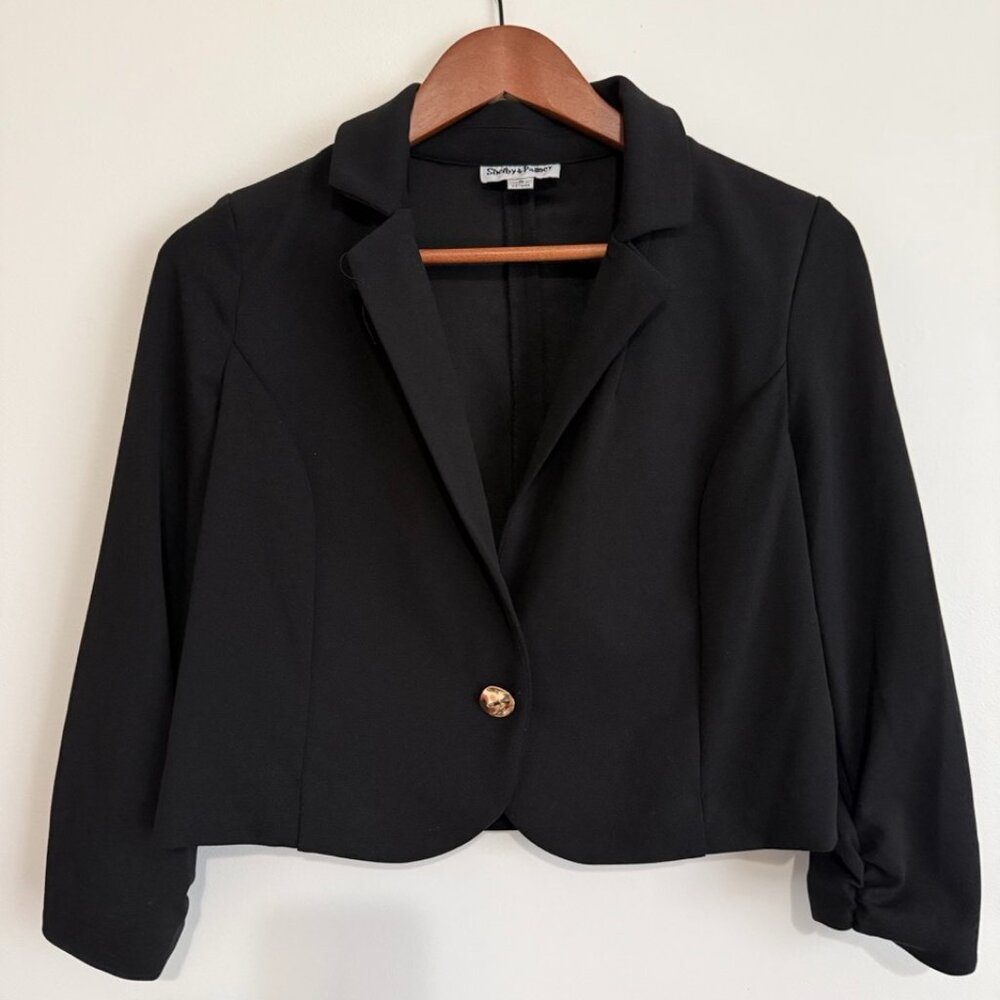 Shelby & Palmer Blazer Women’s Cropped Single Button Small Black Jacket